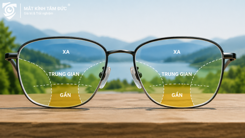 Kính đa tròng hỗ trợ nhìn xa trung gian và nhìn gần trên cùng một tròng kính