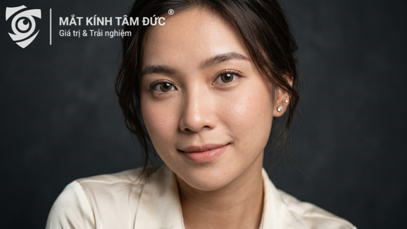 Người mẫu đeo lens màu tự nhiên giúp đôi mắt nổi bật và hài hòa hơn