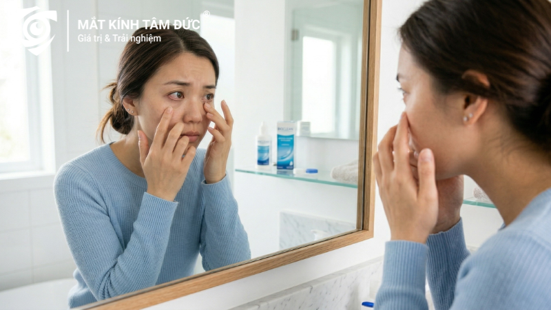 Khô mắt là rủi ro dễ gặp khi đeo lens quá lâu