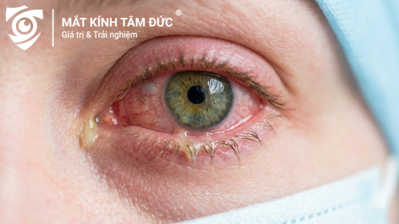 Nhiễm trùng mắt khi đeo lens gây đỏ mắt, đau nhức và tiết ghèn