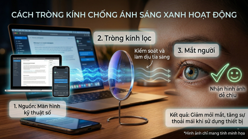 Cách hoạt động của tròng kính chống ánh sáng xanh