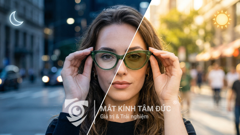 Tròng kính đổi màu ngày và đêm tiện lợi.