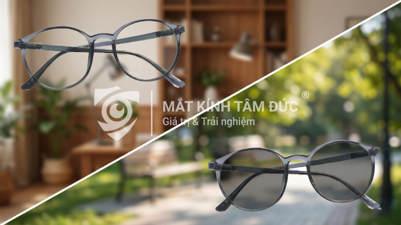 Tròng kính đổi màu từ trong suốt sang tối.