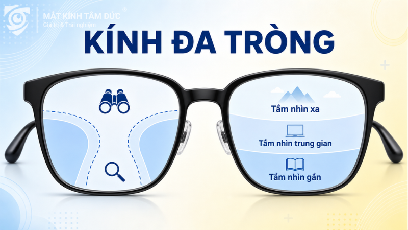 Kính lão đa tròng hỗ trợ nhìn xa nhìn trung gian và nhìn gần trên cùng một tròng kính
